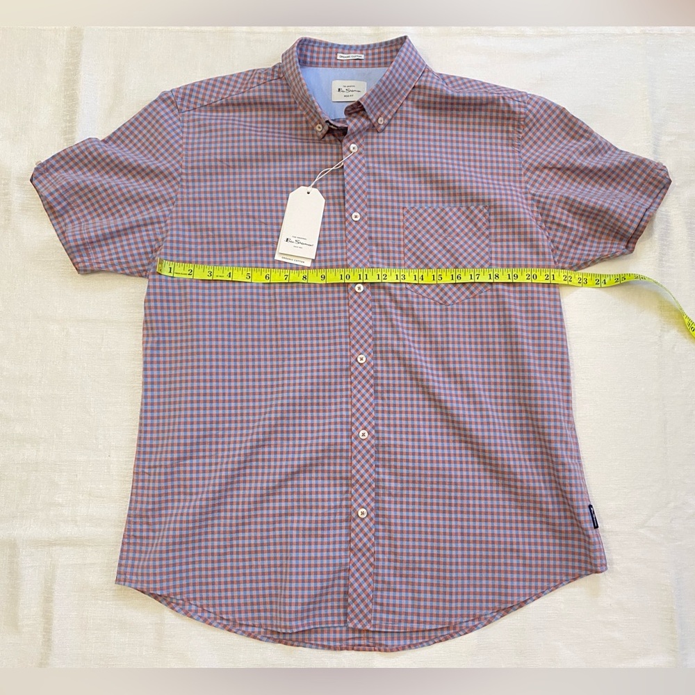 🌷NWT Ben Sherman Short Sleeve Signature Gingham Button Shirt Light Pink XL